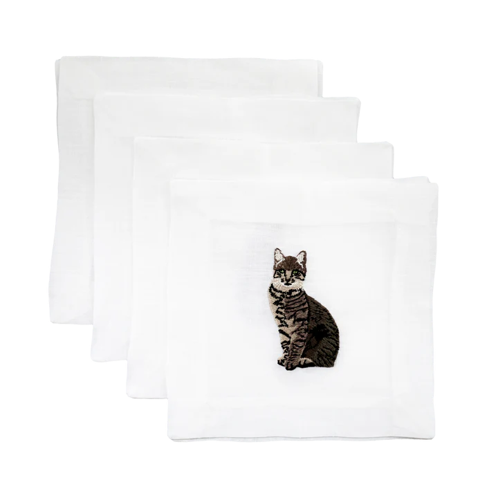 Cat Lovers Embroidered Cocktail Napkin