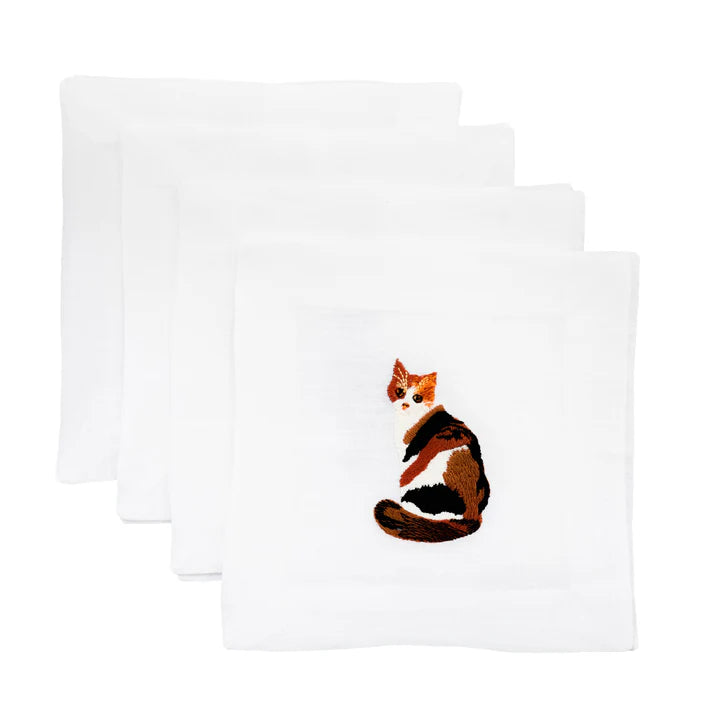 Cat Lovers Embroidered Cocktail Napkin