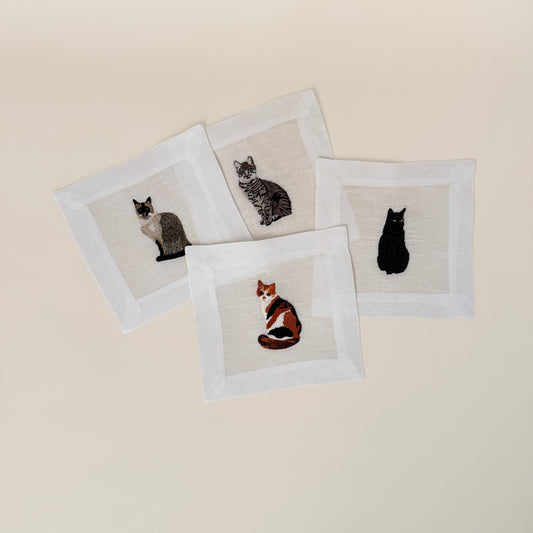 Cat Lovers Embroidered Cocktail Napkin