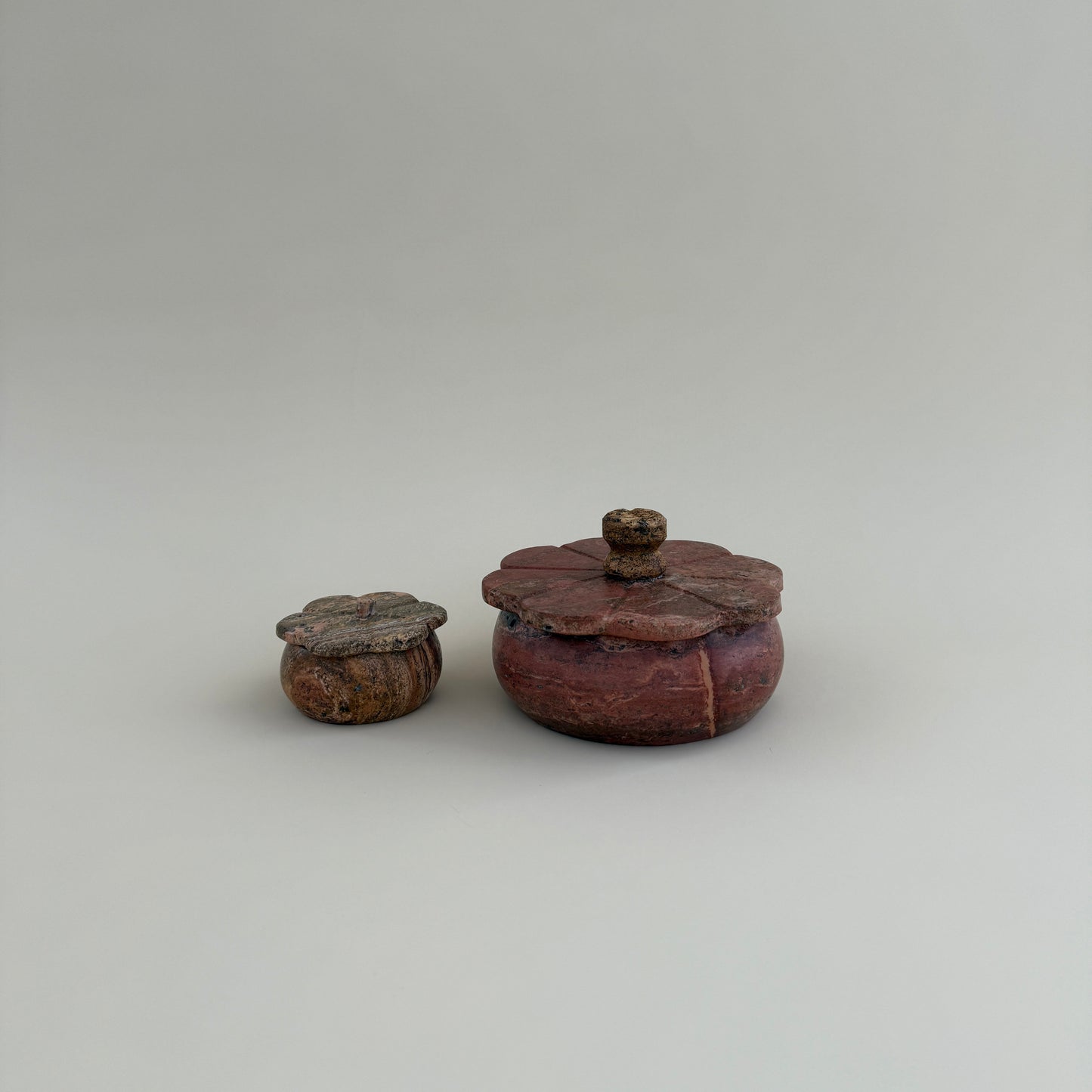 Red Travertine Lidded Bowls