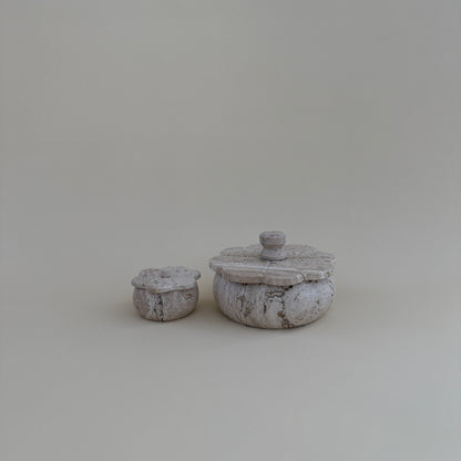 White Travertine Lidded Bowl